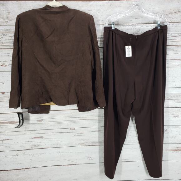 Jessica Howard New Tan Brown Faux Leather Suede 3Pcs. Jacket Pants Size 18 - Picture 12 of 12